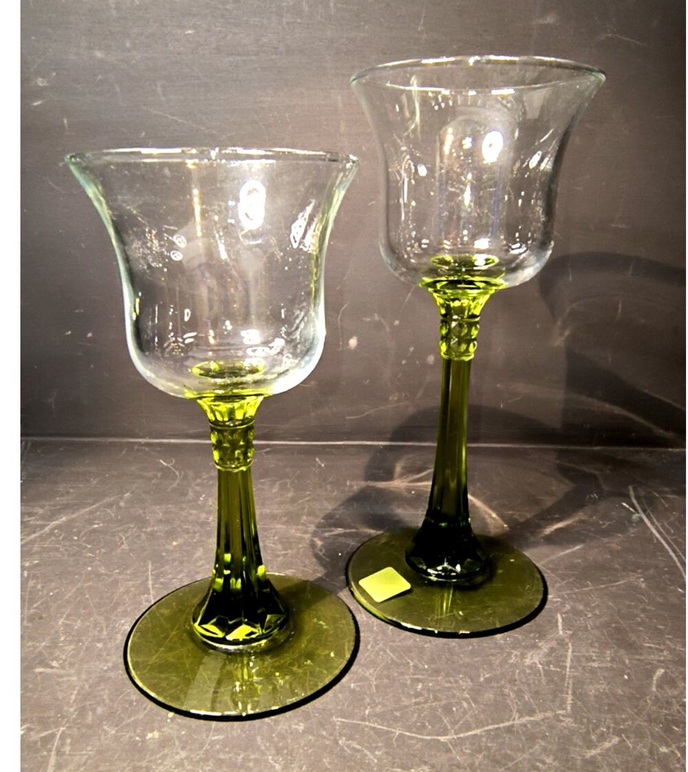 1866.  Set of Two Partylite Stemmed Olive Green Candle Holders